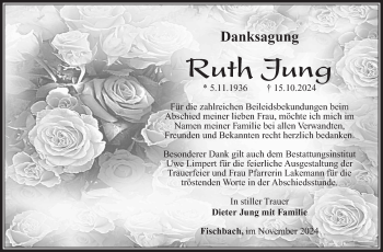 Traueranzeige von Ruth Jung von Südthüringer Presse