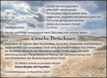 Traueranzeige von Gisela Brückner von Südthüringer Presse