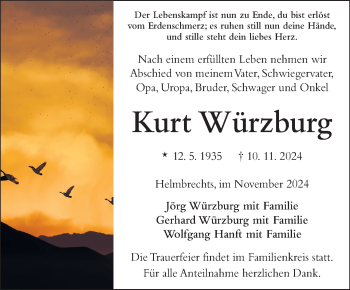 Traueranzeige von Kurt Würzburg von Frankenpost