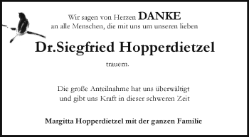 Traueranzeige von Dr. Siefried Hopperdietzel von Frankenpost