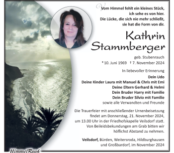 Traueranzeige von Kathrin Stammeberger von Südthüringer Presse