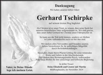 Traueranzeige von Gerhard Tschirpke von Südthüringer Presse