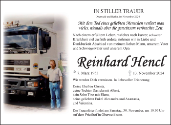 Traueranzeige von Reinhard Hencl von Südthüringer Presse