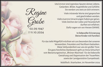 Traueranzeige von Regine Grobe von Südthüringer Presse