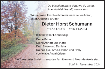 Traueranzeige von Dieter Horst Schumann von Südthüringer Presse