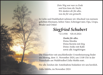 Traueranzeige von Siegfried Schubert von Südthüringer Presse