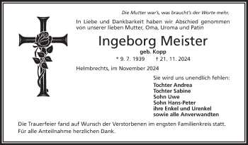 Traueranzeige von Ingeborg Meister von Frankenpost