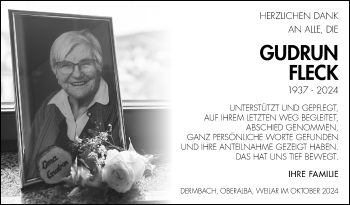 Traueranzeige von Gudrun Fleck von Südthüringer Presse