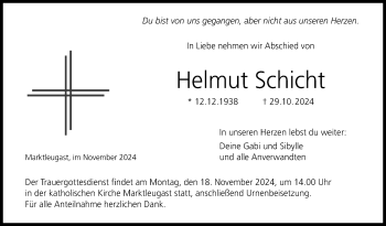 Traueranzeige von Helmut Schicht von Frankenpost