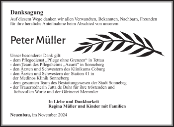 Traueranzeige von Peter Müller von Südthüringer Presse