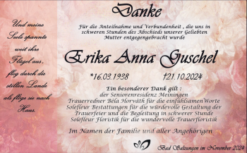 Traueranzeige von Erika Guschel von Südthüringer Presse