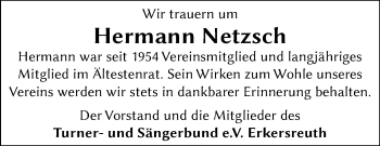 Traueranzeige von Hermann Netzsch von Frankenpost