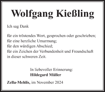Traueranzeige von Wolfgang Kießling von Südthüringer Presse