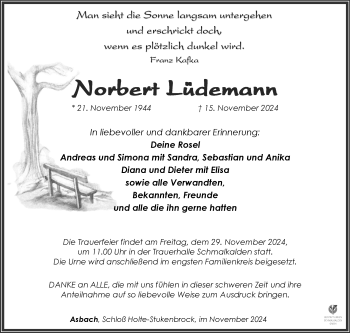 Traueranzeige von Norbert Lüdemann von Südthüringer Presse