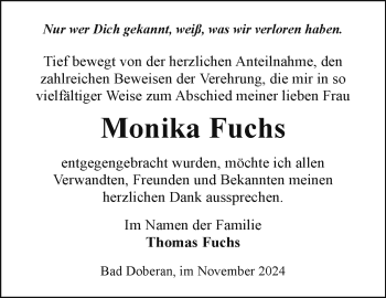 Traueranzeige von Monika Fuchs von Südthüringer Presse
