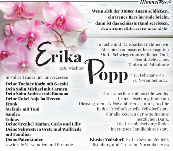 Traueranzeige von Erika Popp von Südthüringer Presse