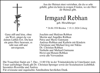 Traueranzeige von Irmgard Rebhan von Neue Presse Coburg