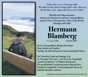 Traueranzeige von HermannHermann BlambergBlamberg von Südthüringer Presse