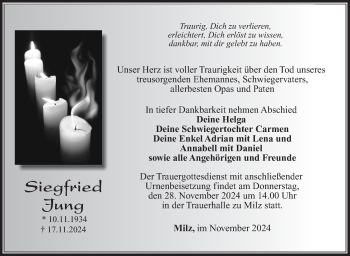 Traueranzeige von Siegfried Jung von Südthüringer Presse