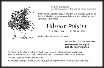 Traueranzeige von Hilmar Polster von Frankenpost
