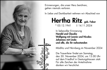 Traueranzeige von Hertha Ritz von Neue Presse Coburg