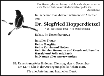 Traueranzeige von Siegfried Hopperdietzel von Frankenpost