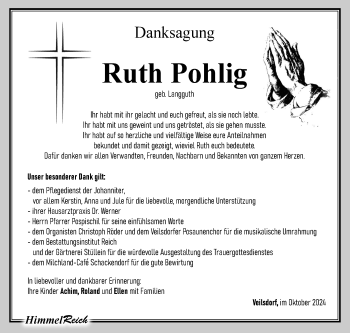 Traueranzeige von Ruth Polig von Südthüringer Presse