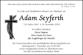 Traueranzeige von Adam Seyferth von Frankenpost