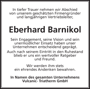 Traueranzeige von Eberhard Barnikol von Südthüringer Presse