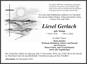 Traueranzeige von Liesel Gerlach von Südthüringer Presse