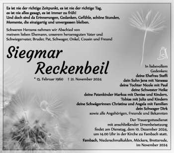 Traueranzeige von Siegmar Reckenbeil von Südthüringer Presse