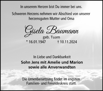 Traueranzeige von Gisela Baumann von Neue Presse Coburg