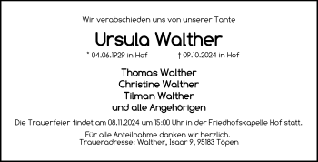 Traueranzeige von Ursula Walther von Frankenpost