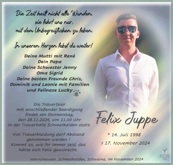 Traueranzeige von Felix Juppe von Südthüringer Presse