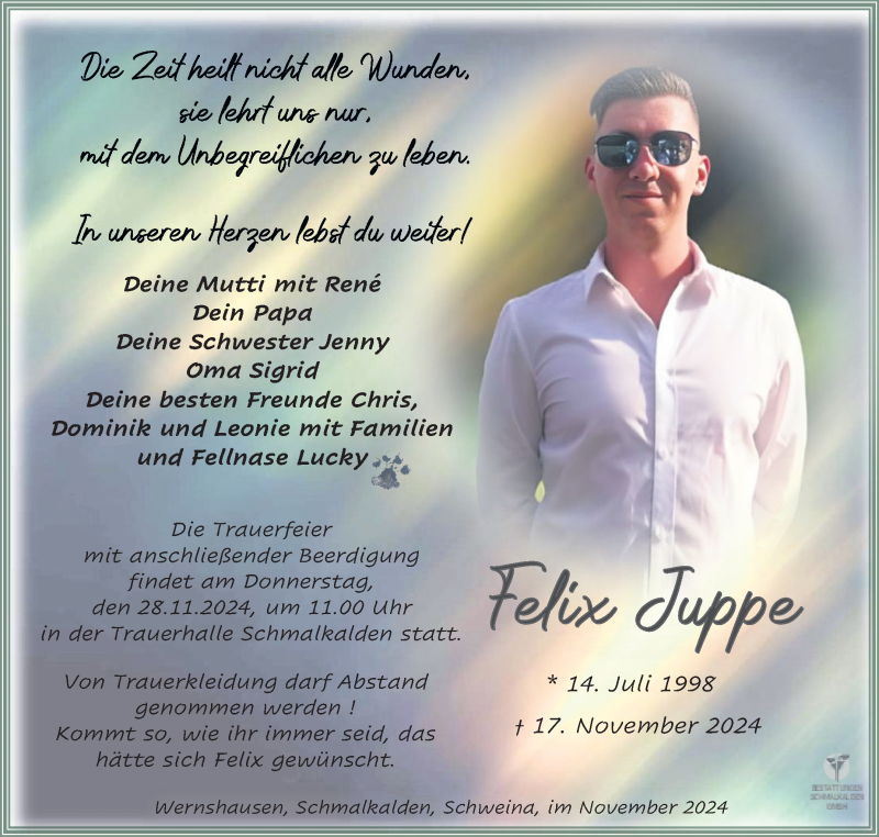  Traueranzeige für Felix Juppe vom 23.11.2024 aus Südthüringer Presse