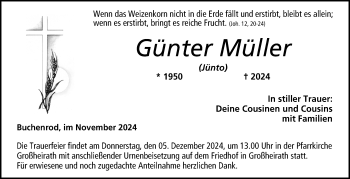 Traueranzeige von Günter Müller von Neue Presse Coburg