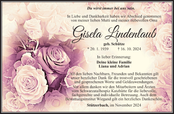 Traueranzeige von Gisela Lindenlaub von Südthüringer Presse