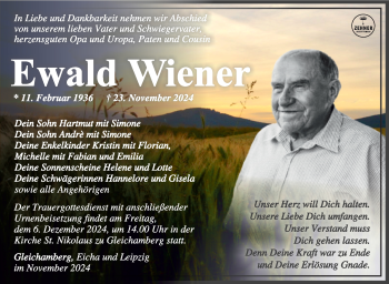 Traueranzeige von Ewald Wiener von Südthüringer Presse