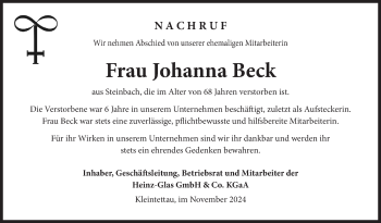 Traueranzeige von Johanna Beck von Neue Presse Coburg