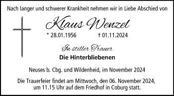 Traueranzeige von Klaus Wenzel von Neue Presse Coburg