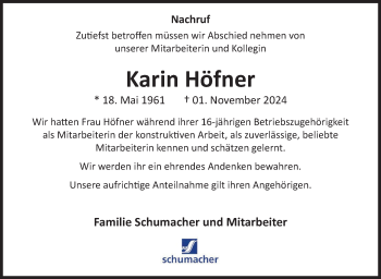 Traueranzeige von Karin Höfner von Neue Presse Coburg