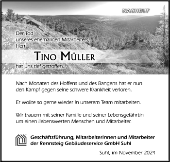 Traueranzeige von Tino Müller von Südthüringer Presse