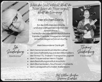 Traueranzeige von Ida Seidenberg von Südthüringer Presse