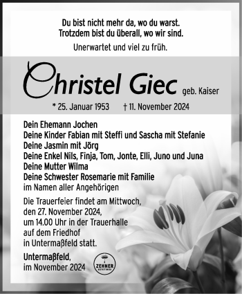 Traueranzeige von Christel Giec von Südthüringer Presse