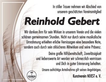 Traueranzeige von Reinhold Gebert von Südthüringer Presse
