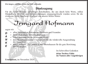Traueranzeige von Irmgard Hofmann von Südthüringer Presse