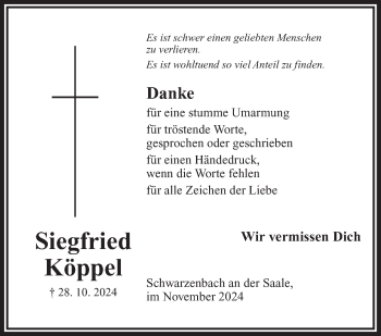 Traueranzeige von Siegfried Köppel von Frankenpost