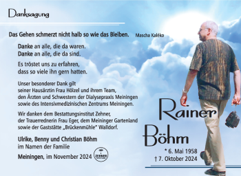 Traueranzeige von Rainer Böhm von Südthüringer Presse