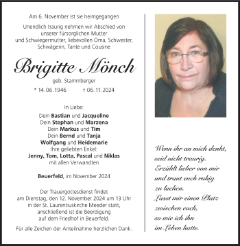 Traueranzeige von Brigitte Mönch von Neue Presse Coburg