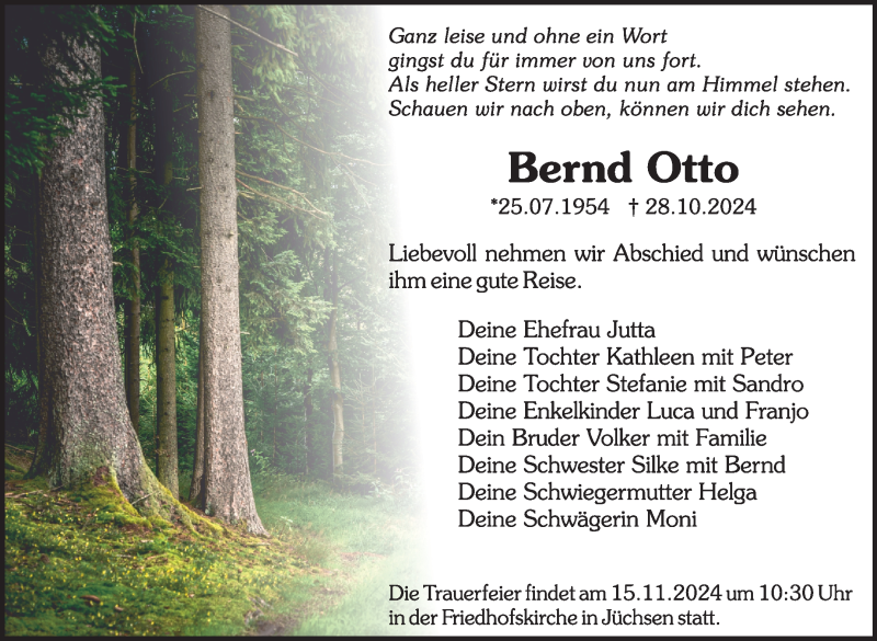  Traueranzeige für Bernd Otto vom 12.11.2024 aus Südthüringer Presse